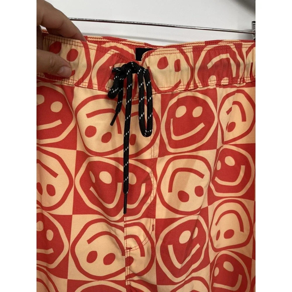 Edgar + Ash 2XL Swim Trunks Mens Red Smiley‎ Face Checkerboard Excellent Board